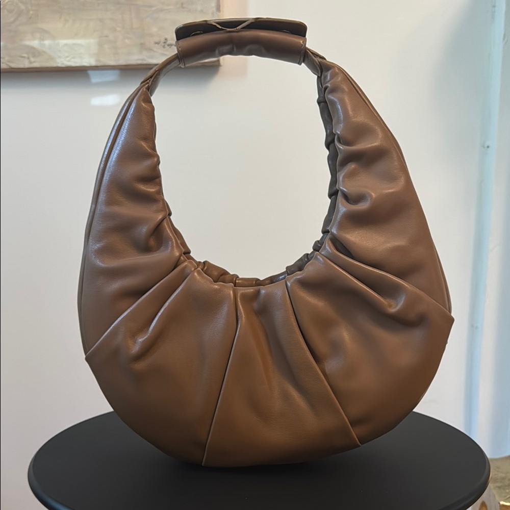STAUD soft moon mushroom brown Leather Hobo Bag